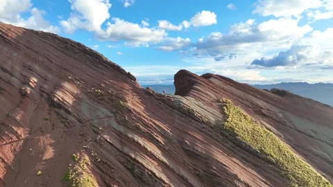 Rainbow Mountain Vinicunca, Cusco Peru. Aerial View. Cinematic Establishing Shot Stock Footage 342317736