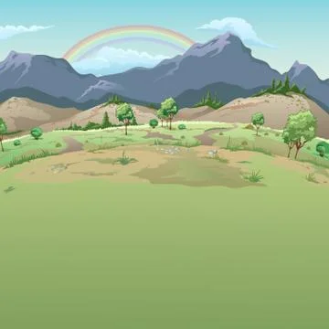 Rainbow in the mountains. The sample cards on good weather with space for your Stock Illustration