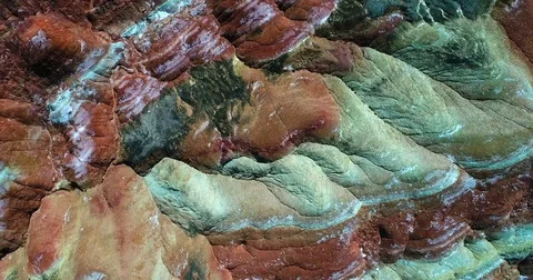 Rainbow Mountains; sandstone hills covered by amazing pattern Stock Footage 84839611