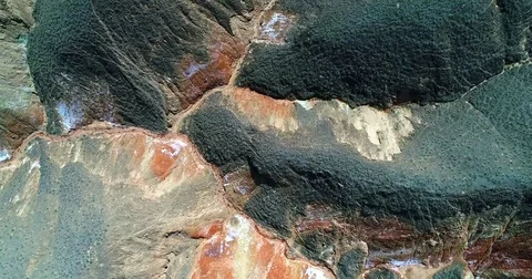 Rainbow Mountains; sandstone hills covered by grass and amazing pattern Stock Footage 84841305