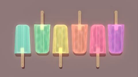 Rainbow of Multi Color 3D Popsicles. Stock Illustration