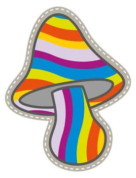 Rainbow mushroom patch in vintage style. Hippie emblem Stock Illustration