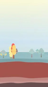 Rainbow muted earth palette view of forest corridor backdrop with foreground Stock Illustration