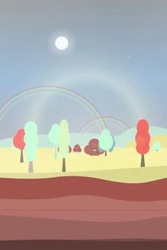 Rainbow muted earth palette view of forest clearing with foreground Stock Illustration
