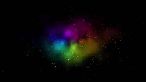 Rainbow nebula gas clouds with floating stardust particles over dark cosmic.. Stock Footage 345360323