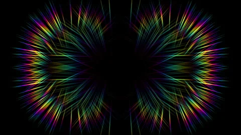 Rainbow Neon Light Rays Symmetric Burst Loop Animation on Black Background, Colo Stock Footage 339876652
