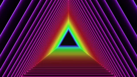 Rainbow Neon Light Tunnel Triangle Video stock 139266903