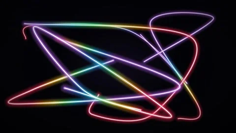 Rainbow Neon Lines Flowing Black Background 库存影片 344257163
