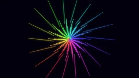 Rainbow neon lines radiating from a central point on black Stock Footage 335941081
