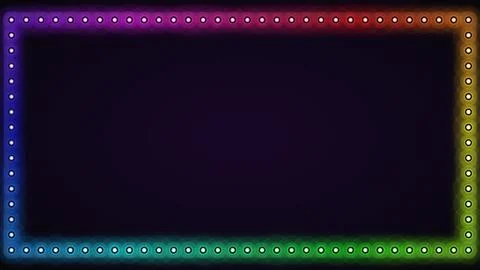 Rainbow neon marquee string light border on dark Illustrazione stock