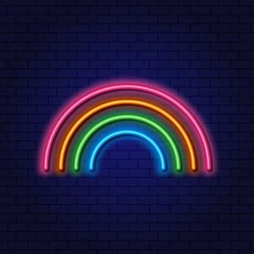 Rainbow Neon Sign. Glowing vector retro sign on a dark background Stock Illustration