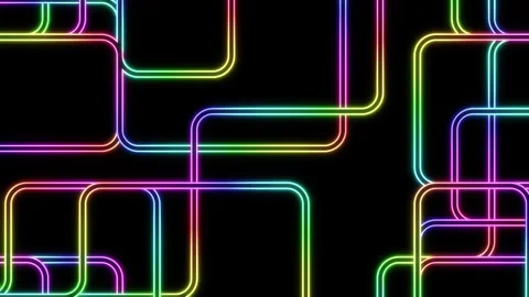 Rainbow neon tubes with rounded corners and flowing colors Stock Footage 348277163