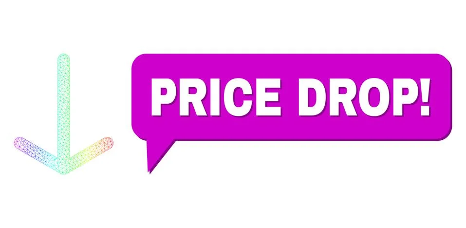 Rainbow Net Gradient Arrow Down Icon and Price Drop! Chat Bubble with Shadow Stock Illustration