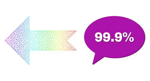 Rainbow Net Gradient Arrow Left Icon and 99.9% Speech Bubble with Shadow イラスト素材