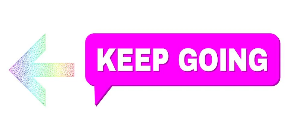 Rainbow Net Gradient Arrow Left Icon and Keep Going Chat Bubble with Shadow Stock Illustration
