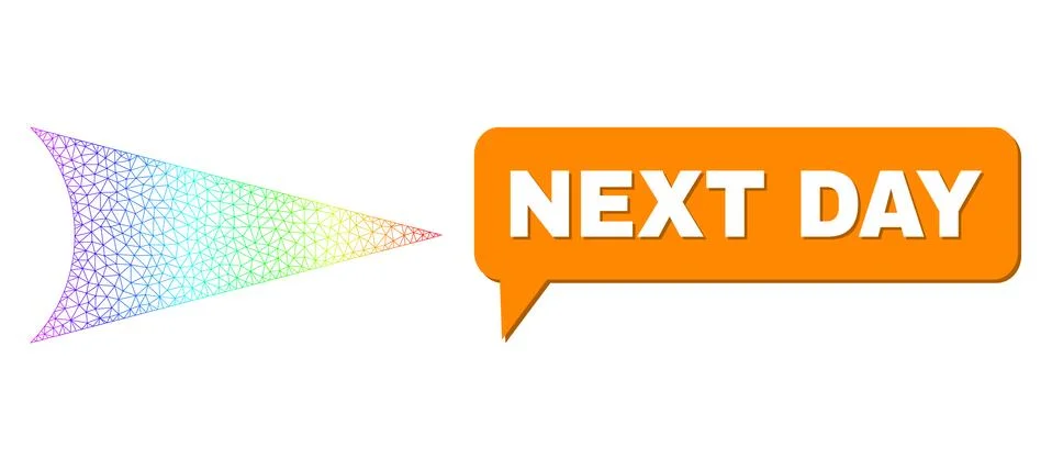 Rainbow Net Gradient Arrowhead Right Icon and Next Day Chat Cloud with Shadow Illustrazione stock