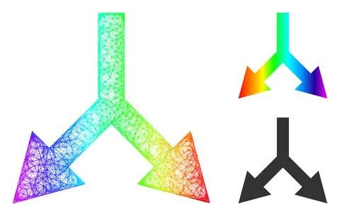 Rainbow Net Gradient Bifurcation Arrow Down Icon Stock Illustration