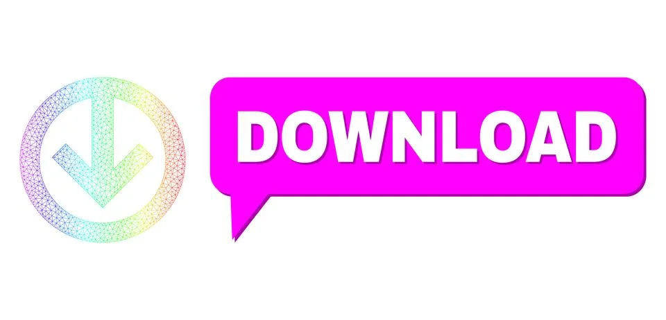 Rainbow Net Gradient Direction Down Icon and Download Speech Bubble with Shadow Stockillustratie