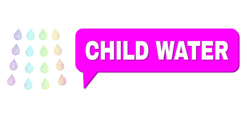 Rainbow Net Gradient Drops Icon and Child Water Chat Frame with Shadow イラスト素材