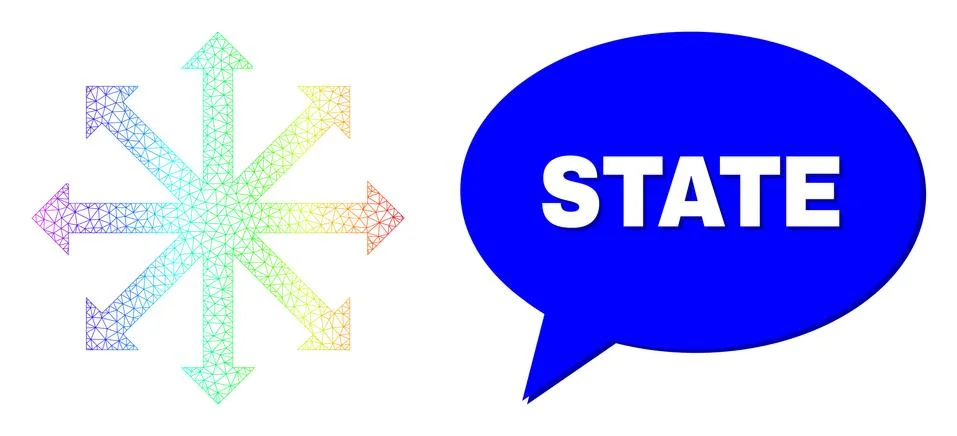 Rainbow Net Gradient Expand Arrows Icon and State Message Cloud with Shadow 스톡 일러스트