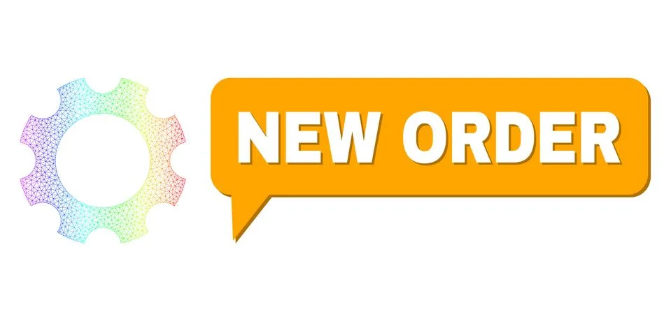 Rainbow Net Gradient Gear Icon and New Order Chat Bubble with Shadow イラスト素材