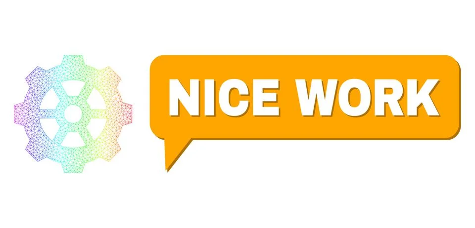 Rainbow Net Gradient Gear Icon and Nice Work Conversation Bubble with Shadow Stockillustratie