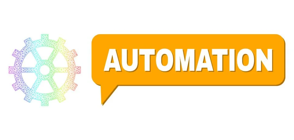 Rainbow Net Gradient Gear Icon and Automation Conversation Cloud with Shadow Stock Illustration
