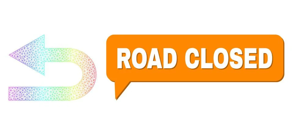 Rainbow Net Gradient Turn Left Icon and Road Closed Chat Bubble with Shadow Stockillustratie