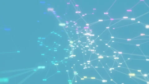 Rainbow network on a blue background.Digital abstract background.Seamless loop. Video stock 100188448