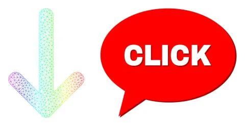 Rainbow Network Gradient Arrow Down Icon and Click Message Balloon with Shadow Stock Illustration
