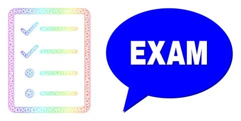 Rainbow Network Gradient Checklist Page Icon and Exam Speech Bubble with Shadow Stock Illustration