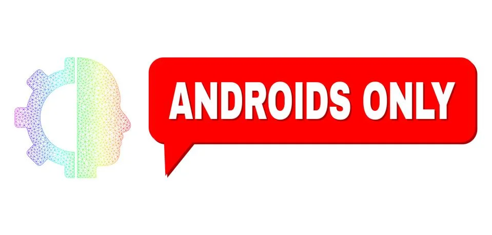 Rainbow Network Gradient Cyborg Gear Icon and Androids Only Conversation Balloon 스톡 일러스트