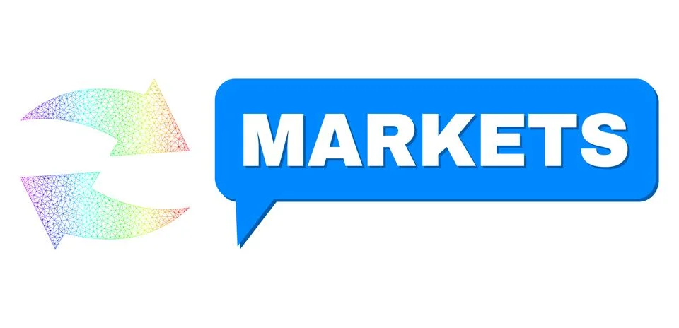 Rainbow Network Gradient Exchange Arrows Icon and Markets Chat Cloud with Shadow イラスト素材