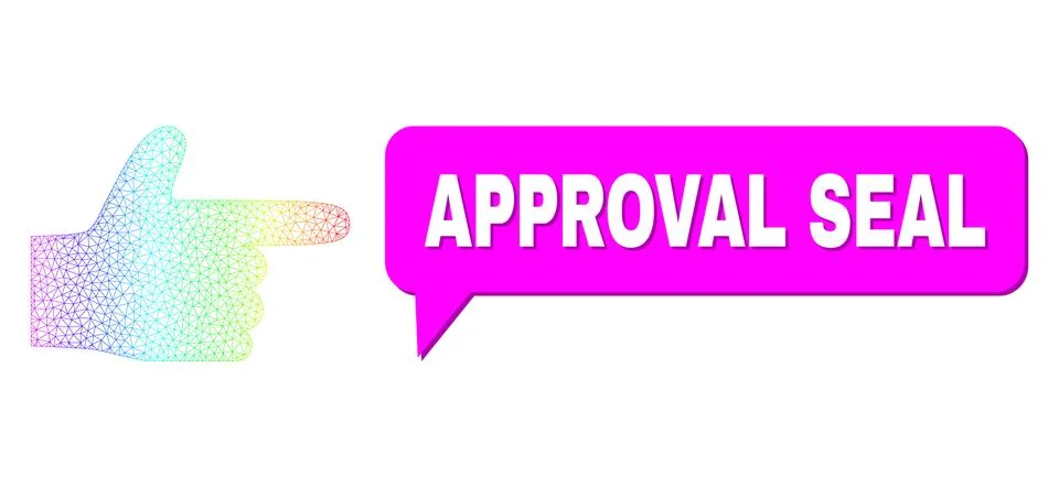 Rainbow Network Gradient Hand Pointer Right Icon and Approval Seal Chat Cloud Illustrazione stock