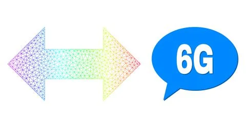 Rainbow Network Gradient Horizontal Exchange Arrows Icon and 6G Message Bubble Stock Illustration
