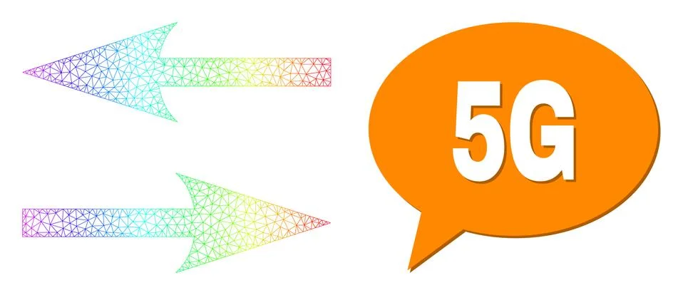 Rainbow Network Gradient Horizontal Exchange Arrows Icon and 5G Chat Balloon Ilustración de archivo