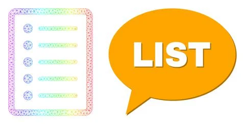 Rainbow Network Gradient List Page Icon and List Chat Balloon with Shadow Ilustración de archivo
