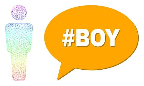 Rainbow Network Gradient Man Alone Icon and #Boy Message Balloon with Shadow Ilustración de archivo