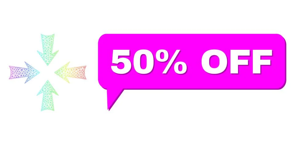 Rainbow Network Gradient Reduce Arrows Icon and 50% Off Message Frame with イラスト素材