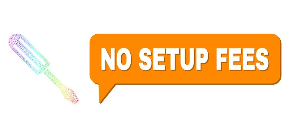 Rainbow Network Gradient Screwdriver Icon and No Setup Fees Message Balloon with Stock Illustration