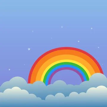 Rainbow in the night sky with clouds and stars cartoon vector 库存插图