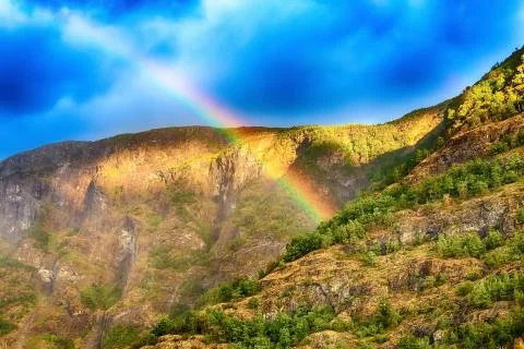 Rainbow in Norway mountain Stock Photos
