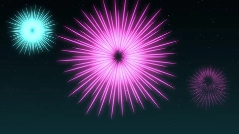 Rainbow one big firework burst repeating in the center with small bursts on a 스톡 동영상 348331231