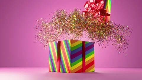 Rainbow opening  gift box with confetti Vidéo 331589639