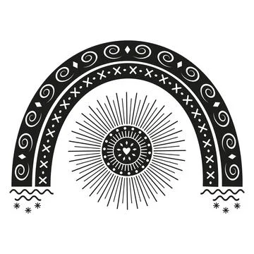 Rainbow with ornament, black stencil, vector illustration Stock Illustration