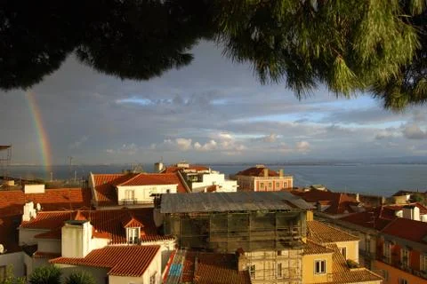 Rainbow over the Alfama Stock Photos
