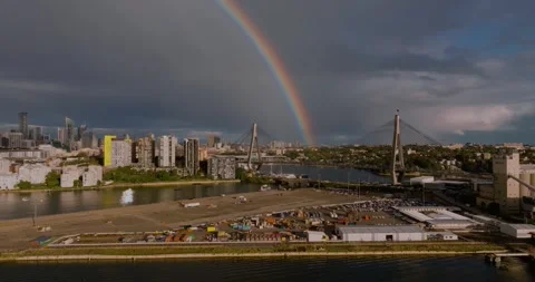 Rainbow over ANZAC Bridge Sydney Stock Footage 309113170