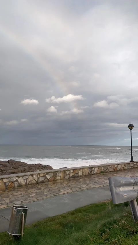 Rainbow over the Cantabrian sea Stock Footage 323431728