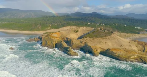Rainbow Over Cape Kiwanda On the Oregon Coast at Tierra DEl Mar Pacific City Stock Footage 129226361