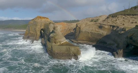 Rainbow Over Cape Kiwanda On the Oregon Coast at Tierra DEl Mar Pacific City Stock Footage 129229317